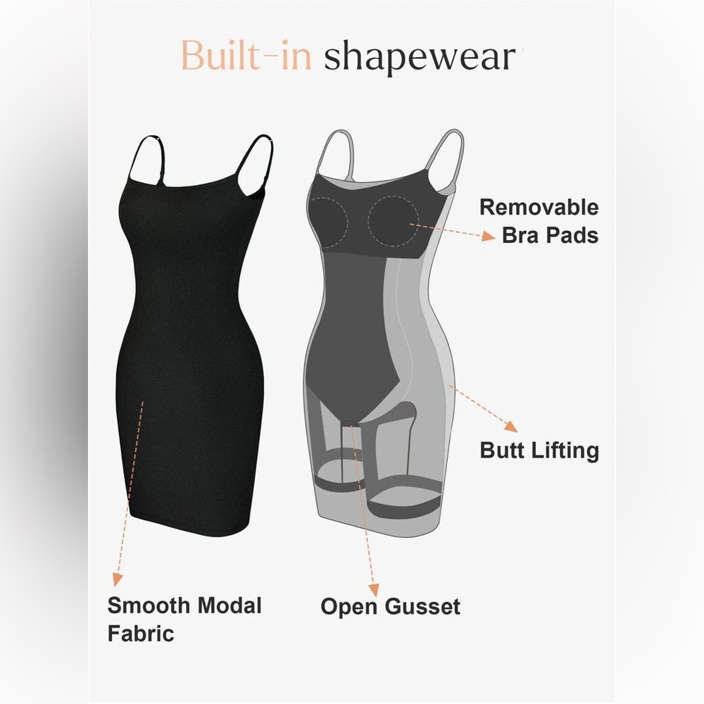 POPILUSH Shapewear Solid Modal Butt Lift Mini Slip Dress In Yellow - Picture 4 of 8